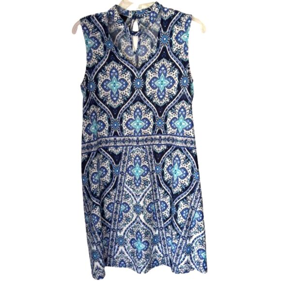 AGB Sleeveless Floral Sweetheart Neck Chocker Keyhole Back Shift Dress L #BD - Picture 1 of 9